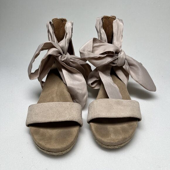 UGG Australia Trina Suede Espadrille Sandals Womens 6 Wedge Ribbon Tie Nude - Picture 4 of 13